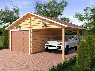 Гараж из мини-бруса на два авто, 6.1х6 м, 33.5 кв. м