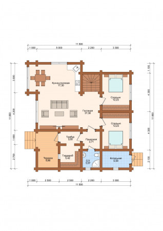 Сруб дома с мансардой, 11.8 на 11.5 м, 139,62 м2