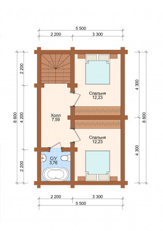 Сруб дома с мансардой, 11.8 на 11.5 м, 139,62 м2