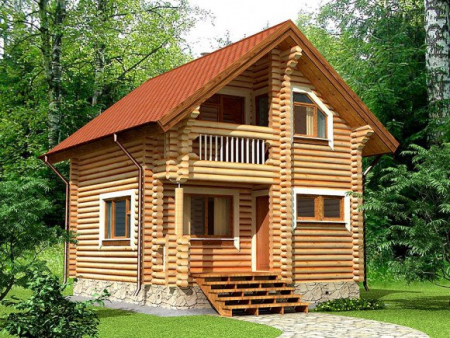 Дом с мансардой из бревна 5,4х6,5 м (70,2 кв.м)