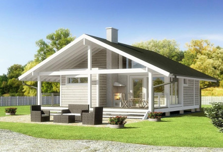 Красивый одноэтажный дом из двойного бруса, 11.5х9.7 м, 80 кв.м 