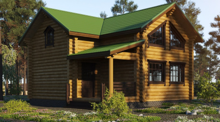 Дом с мансардой из бревна 7,4х8,6 м (128 кв.м)