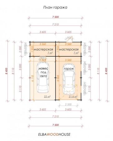 Гараж из минибруса на две машины, 8.4х7.5 м, 43.6 кв. м 