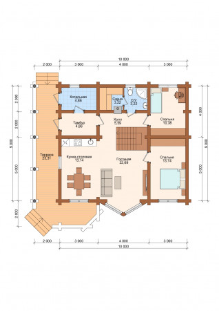 Сруб дома в стиле шале 136,83 м2