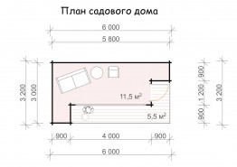 Садовый домик в современном стиле, 6х3.2 м, 11.5 кв. м 